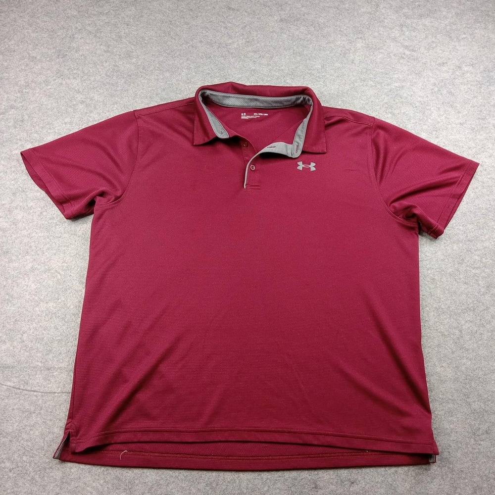 Under Armour Polo Shirt Mens 2XL Red Loose Fit Golf Performance Moisture Wicking